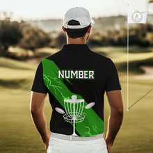 Load image into Gallery viewer, Green Mens Disc Golf Polo Shirts Custom Thunder Lightning Team Disc Golf Jerseys, Disc Golf Gifts NBT651
