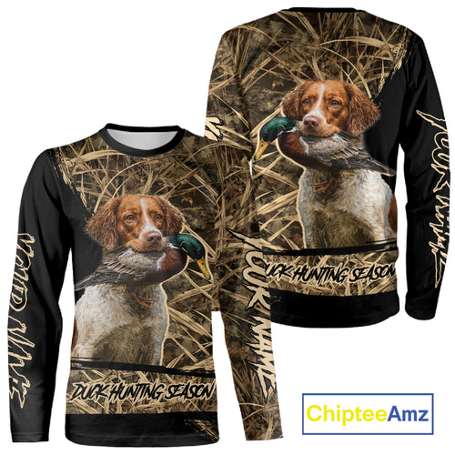 Mallard Duck Hunting Camouflage Shirt With Brittany Dog, Duck Hunting Season NBT156
