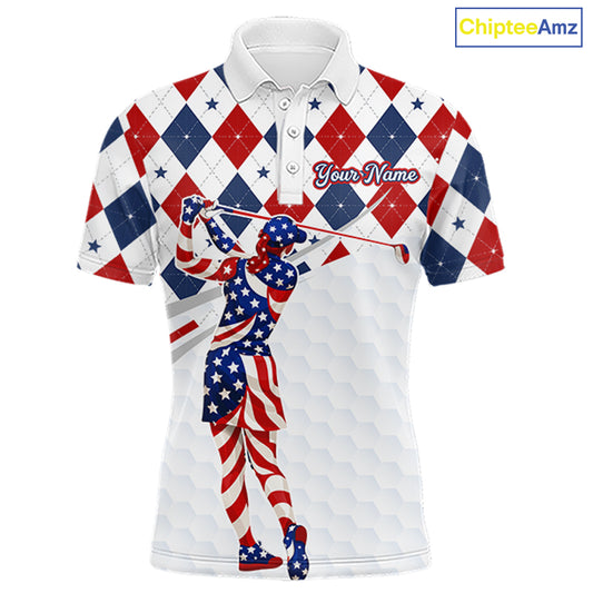 American Flag Golf Polo Shirt For Mens Patriotic White Golf Shirt 4th of July Golf Outfit Golf Gifts NBT520