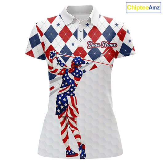 American Flag Golf Polo Shirt For Womens Patriotic White Golf Shirt 4th of July Golf Outfit Golf Gifts NBT520