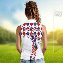 Load image into Gallery viewer, American Flag Sleeveless Golf Polo Shirt For Womens Patriotic White Golf Shirt 4th of July Golf Outfit Golf Gifts NBT520