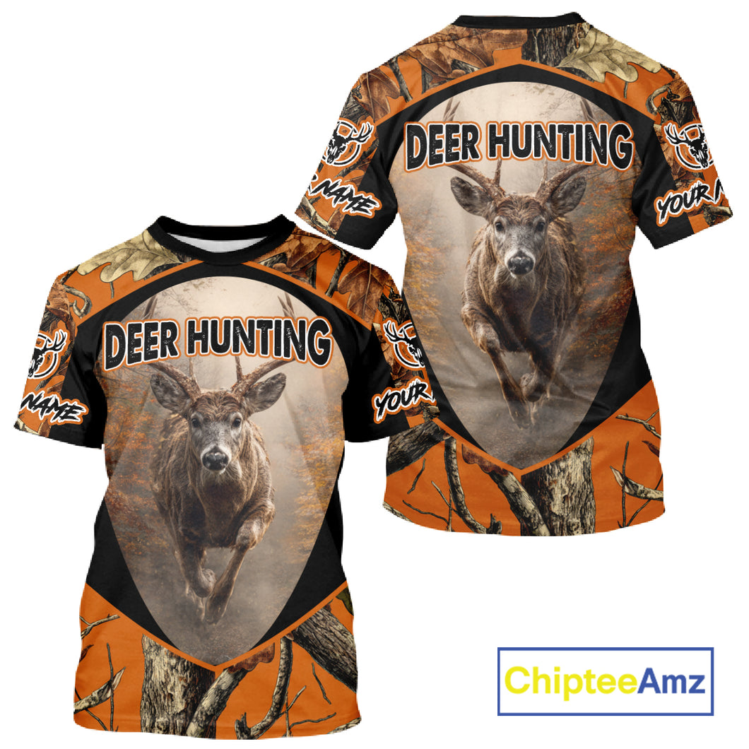 Deer Hunting Shirt Orange Camouflage Hoodie, Long Sleeve Custom Name For Men NBT245