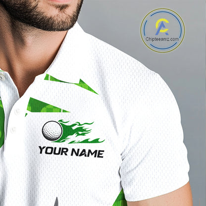 Green And White Golf Pattern Polo Golf Shirt For Men Custom Mens Golf Clothes, Golf Gifts NBT677