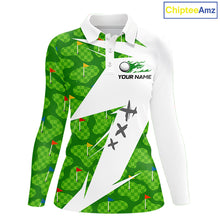 Load image into Gallery viewer, Green And White Golf Pattern Polo Golf Shirt For Women Custom Ladies Golf Clothes, Golf Gifts NBT677