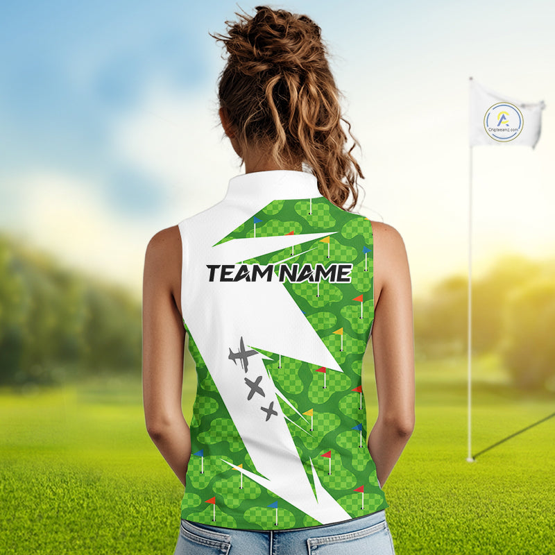 Green And White Golf Pattern Polo Golf Shirt For Women Custom Ladies Golf Clothes, Golf Gifts NBT677