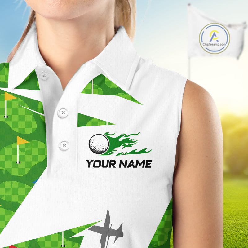 Green And White Golf Pattern Polo Golf Shirt For Women Custom Ladies Golf Clothes, Golf Gifts NBT677