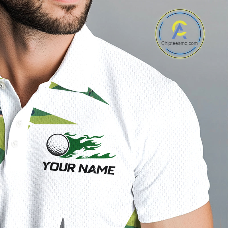 Green And White Retro Golf Pattern Polo Golf Shirt For Men Custom Mens Golf Clothes, Golf Gifts NBT678