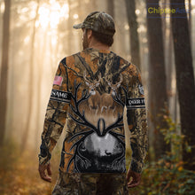 Load image into Gallery viewer, Whitetail Deer Hunting Camouflage Shirts with US Flag, Custom Hunting Shirt for Hunters NBT164