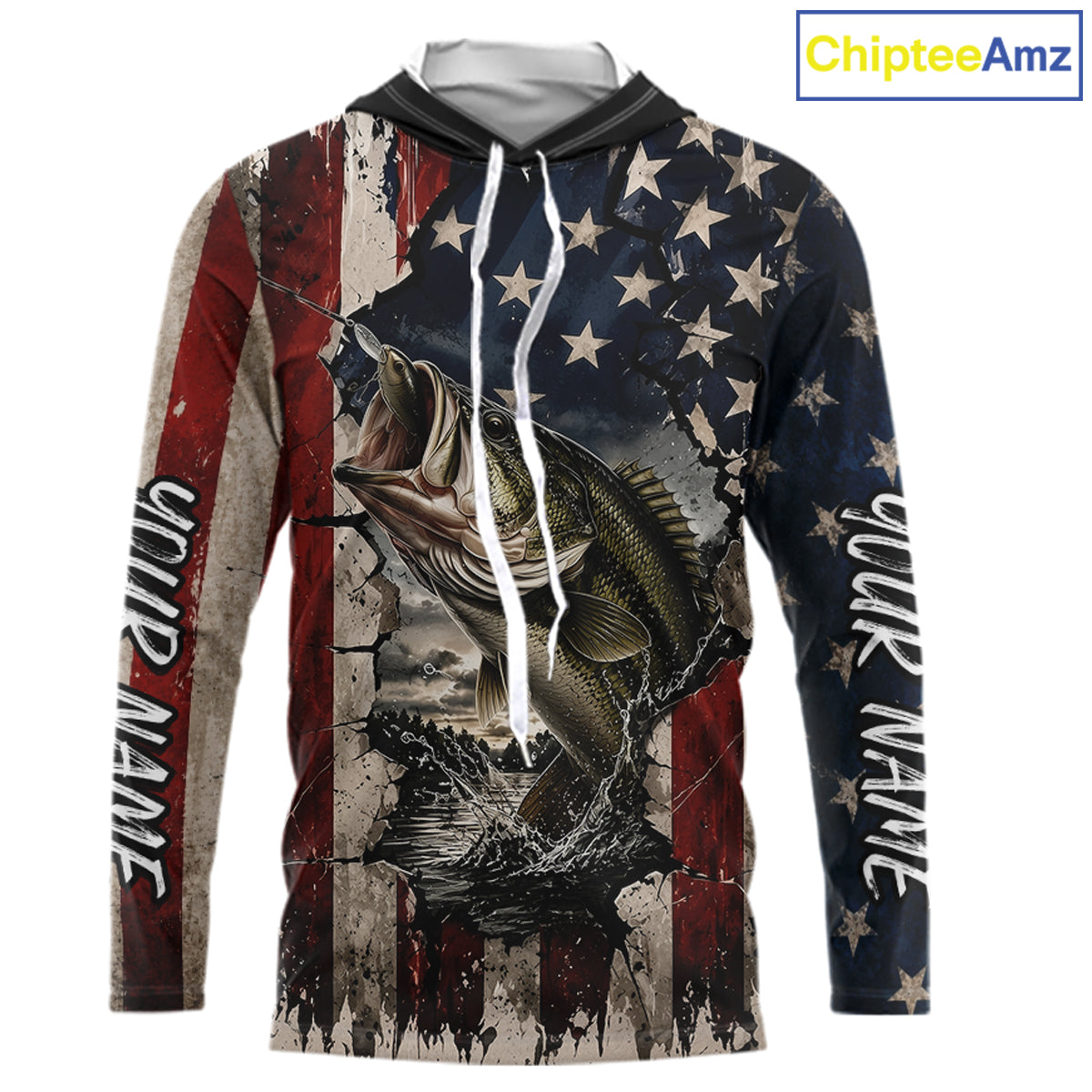 Bass Fishing 3D American Flag Patriotic Shirts Customize Hooded Bass Fishing Jerseys, Sun Protection Shirts NBT939
