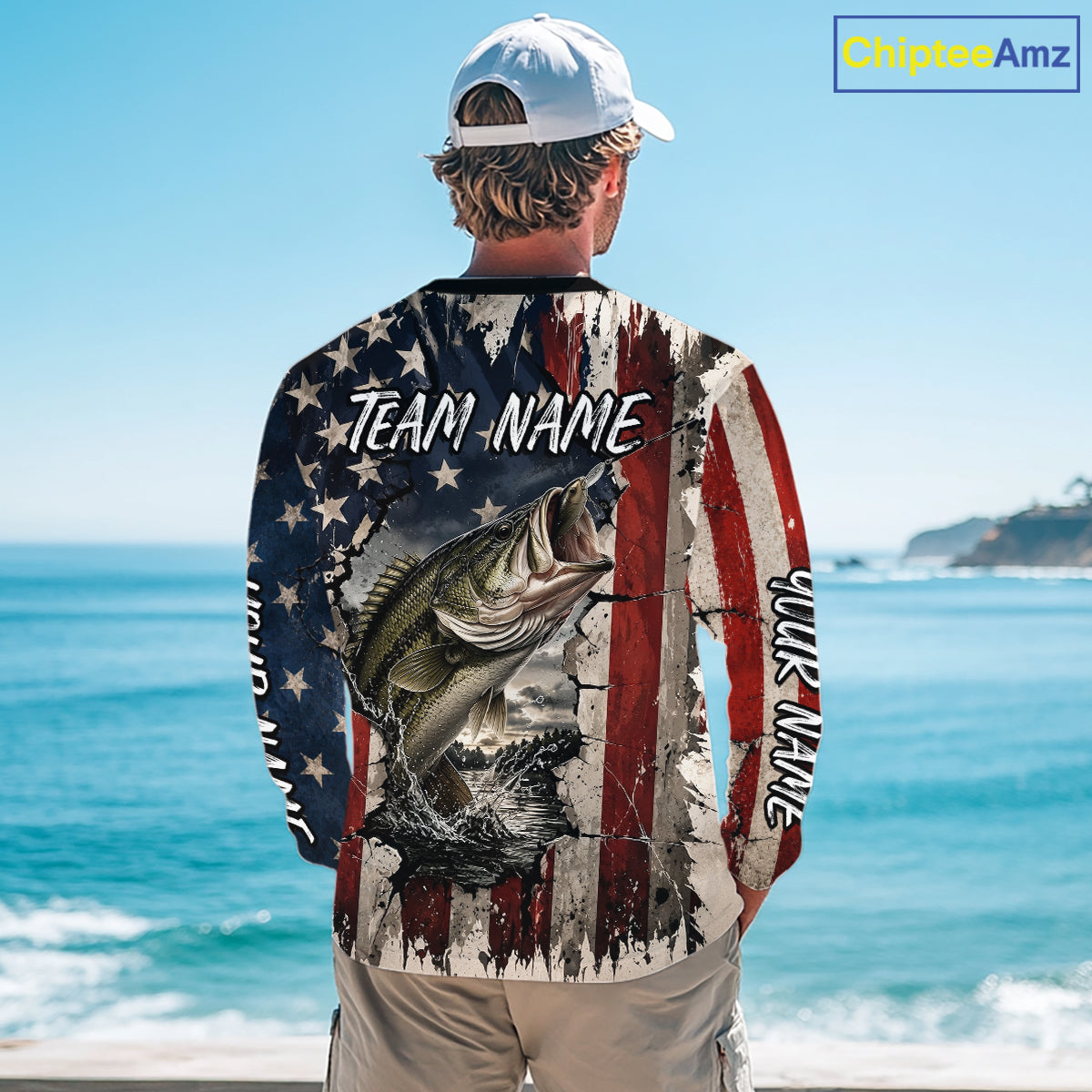 Bass Fishing 3D American Flag Patriotic Shirts Customize Bass Fishing Jerseys, Sun Protection Shirts NBT939