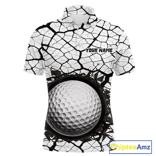 Golf Ball Breaking Polo Shirt, Black And White Cracking Pattern Polo Shirt, Best Golf Gift For Men NBT542