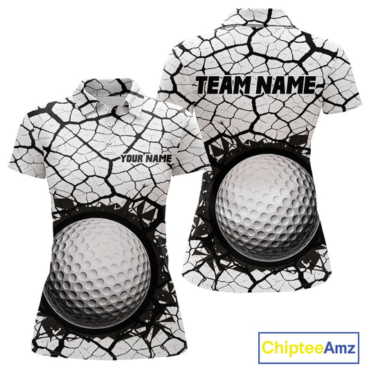 Golf Ball Breaking Polo Shirt, Black And White Cracking Pattern Polo Shirt, Best Golf Gift For Women NBT542
