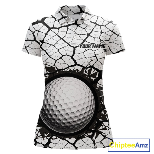 Golf Ball Breaking Polo Shirt, Black And White Cracking Pattern Polo Shirt, Best Golf Gift For Women NBT542