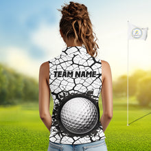 Load image into Gallery viewer, Golf Ball Breaking Sleeveless Polo Shirt, Black And White Cracking Pattern Polo Shirt, Best Golf Gift For Women NBT542