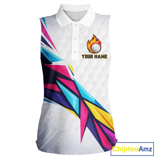 Womens Sleeveless Golf Polo Shirts Custom Name Golf Shirts For Women, White Golf Shirts, Gift For Golf Lovers NBT549