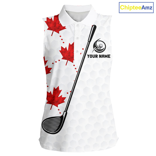 Custom Canadian Flag Womens Sleeveless Golf Polo Shirt Custom Maple Leaves Canada Golf Shirt For Ladies, Golf Gifts NBT556