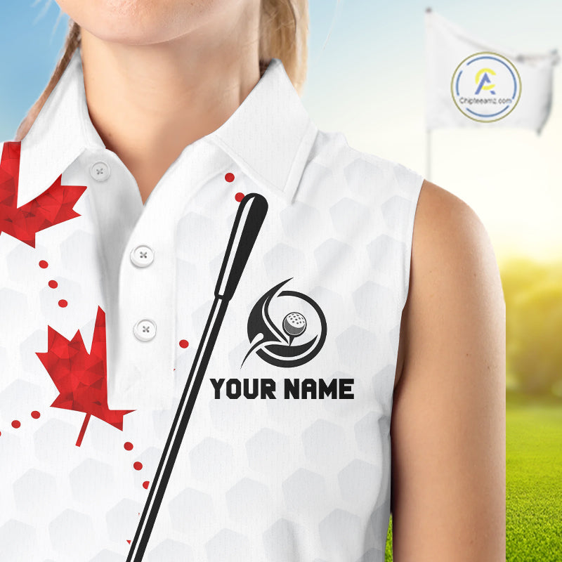 Custom Canadian Flag Womens Sleeveless Golf Polo Shirt Custom Maple Leaves Canada Golf Shirt For Ladies, Golf Gifts NBT556
