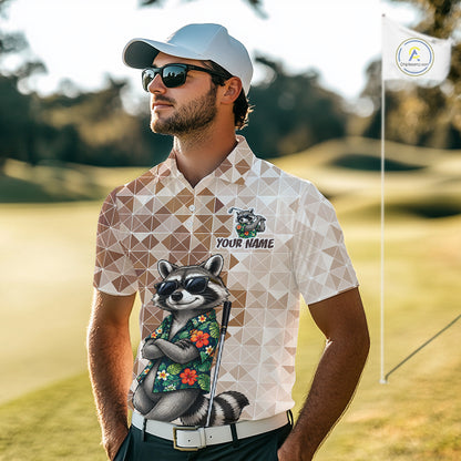Funny Brown Raccoon Golf Polo Shirt Mens Custom Name Team Golf Shirts, Golf Gifts NBT958