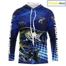 Load image into Gallery viewer, Blue Camo Walleye Custom Long Sleeve Hooded Fishing Shirts, Walleye Fishing Shirts NBT446