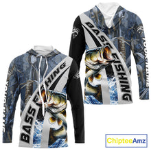Load image into Gallery viewer, Custom Bass Fishing Grass Camo Long Sleeve Hooded Fishing Shirts, Bass Fishing Tournament Shirts NBT450