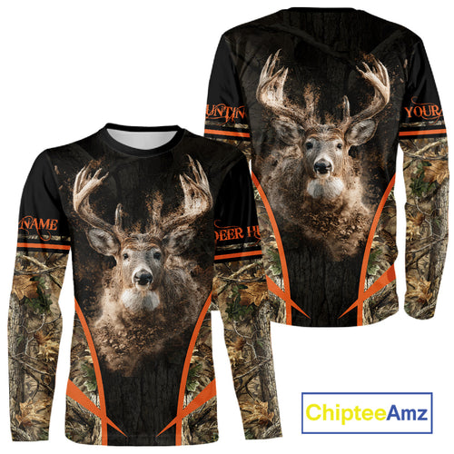 Personalized Whitetail Deer Hunting Shirt Brown Camo Custom Name, Deer Hunting Clothes NBT280
