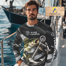 Load image into Gallery viewer, Personalized Bass Fishing Long Sleeve Anchor Vector Custom Name Black Camo, Bass Fishing Shirts NBT472