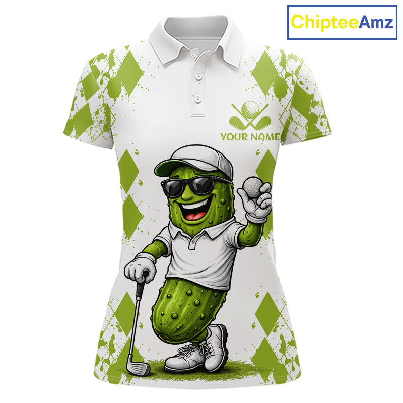 Funny Pickles Womens Golf Polo Shirt, Matching Golf Polo, Argyle Pattern Golf Shirts For Ladies NBT611
