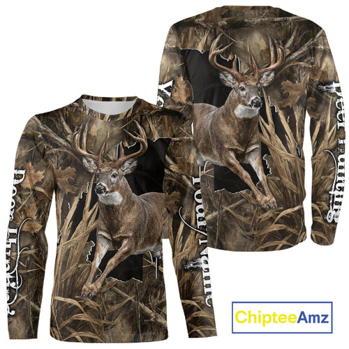 Whitetail Deer Hunting Brown Camo Custom Name Full Printing Shirts, Personalized Gifts for Hunters NBT124