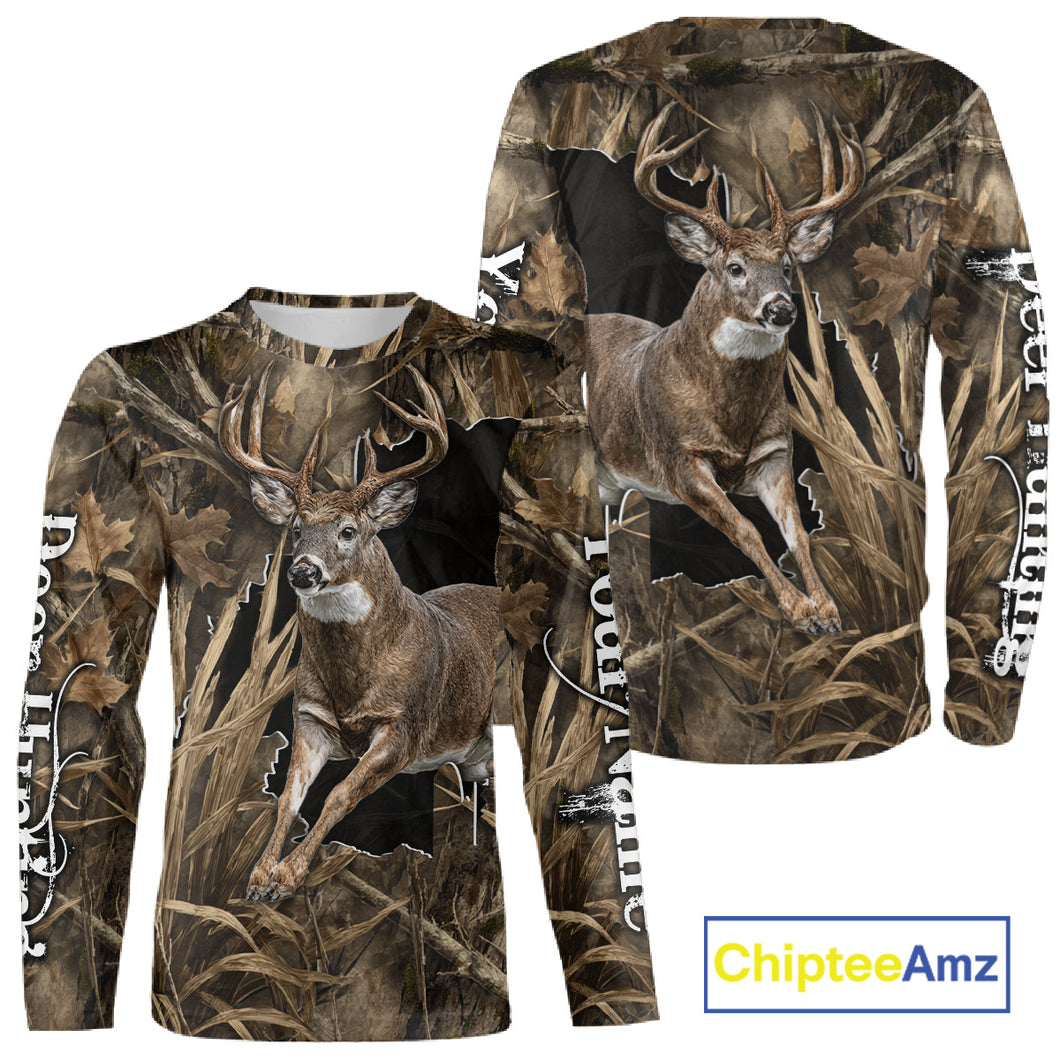 Whitetail Deer Hunting Brown Camo Custom Name Full Printing Shirts, Personalized Gifts for Hunters NBT124