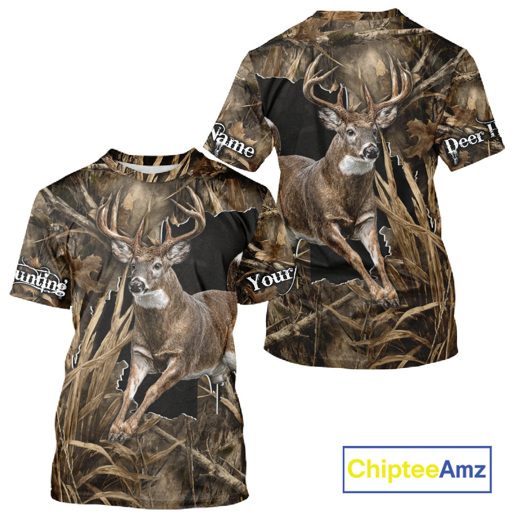Whitetail Deer Hunting Brown Camo Custom Name Full Printing Shirts, Personalized Gifts for Hunters NBT124