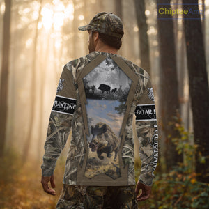 Brown Camo Wild Boar Hunting Shirt Custom Name Hunting Clothes Gifts for Hunter NBT125