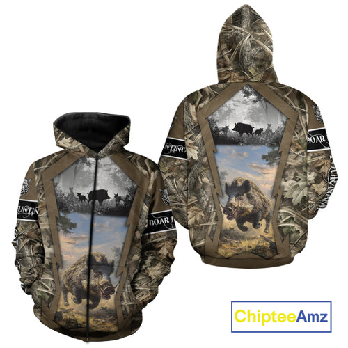 Brown Camo Wild Boar Hunting Shirt Custom Name Hunting Clothes Gifts for Hunter NBT125