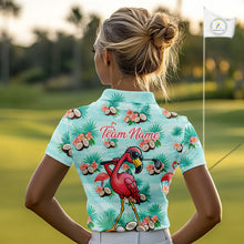 Load image into Gallery viewer, Funny Womens Golf Polo Shirts Custom Name  Pink Flamingo Pattern, Tropical Golf Shirt NBT478