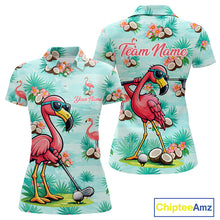 Load image into Gallery viewer, Funny Womens Golf Polo Shirts Custom Name  Pink Flamingo Pattern, Tropical Golf Shirt NBT478