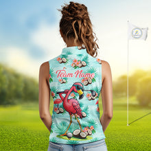 Load image into Gallery viewer, Funny Women Sleeveless Golf Polo Shirts Custom Pink Flamingo Pattern, Tropical Golf Shirt NBT478