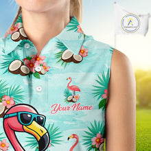 Load image into Gallery viewer, Funny Women Sleeveless Golf Polo Shirts Custom Pink Flamingo Pattern, Tropical Golf Shirt NBT478