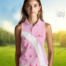 Load image into Gallery viewer, Golf Against Cancer Pink Golf Icon Women's Sleeveless Polo Shirt, Breast Cancer Awareness Women Golf Shirt, Golf Gifts NBT530