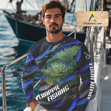 Load image into Gallery viewer, Custom Crappie Fishing Blue Camo Long Sleeve Fishing Shirts, Crappie Fishing Shirts NBT390