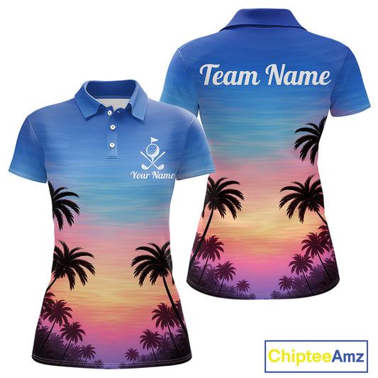 Custom Palm Tree Polo Golf Shirts For Women, Hawaii Tropical Personalized Polo Shirts, Golf Gifts NBT543