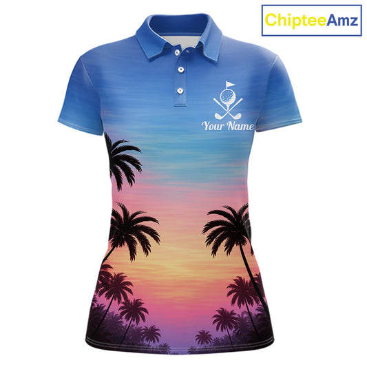 Custom Palm Tree Polo Golf Shirts For Women, Hawaii Tropical Personalized Polo Shirts, Golf Gifts NBT543
