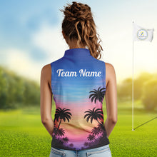 Load image into Gallery viewer, Custom Palm Tree Sleeveless Golf Polo Shirts For Women, Hawaii Tropical Personalized Polo Shirts, Golf Gifts NBT543