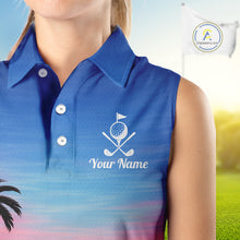 Load image into Gallery viewer, Custom Palm Tree Sleeveless Golf Polo Shirts For Women, Hawaii Tropical Personalized Polo Shirts, Golf Gifts NBT543