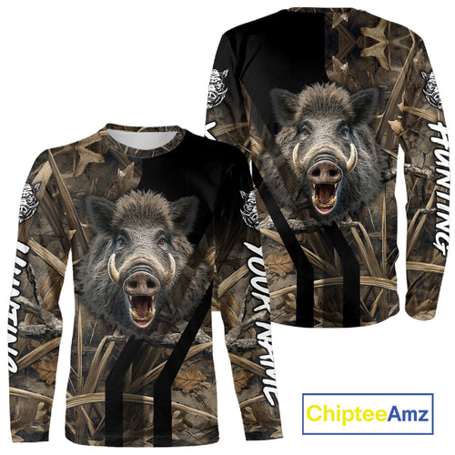Custom Hog Hunting Camo 3D Printed Shirts, Boar Hunting Shirt for Hunter, Hunting Gifts NBT176