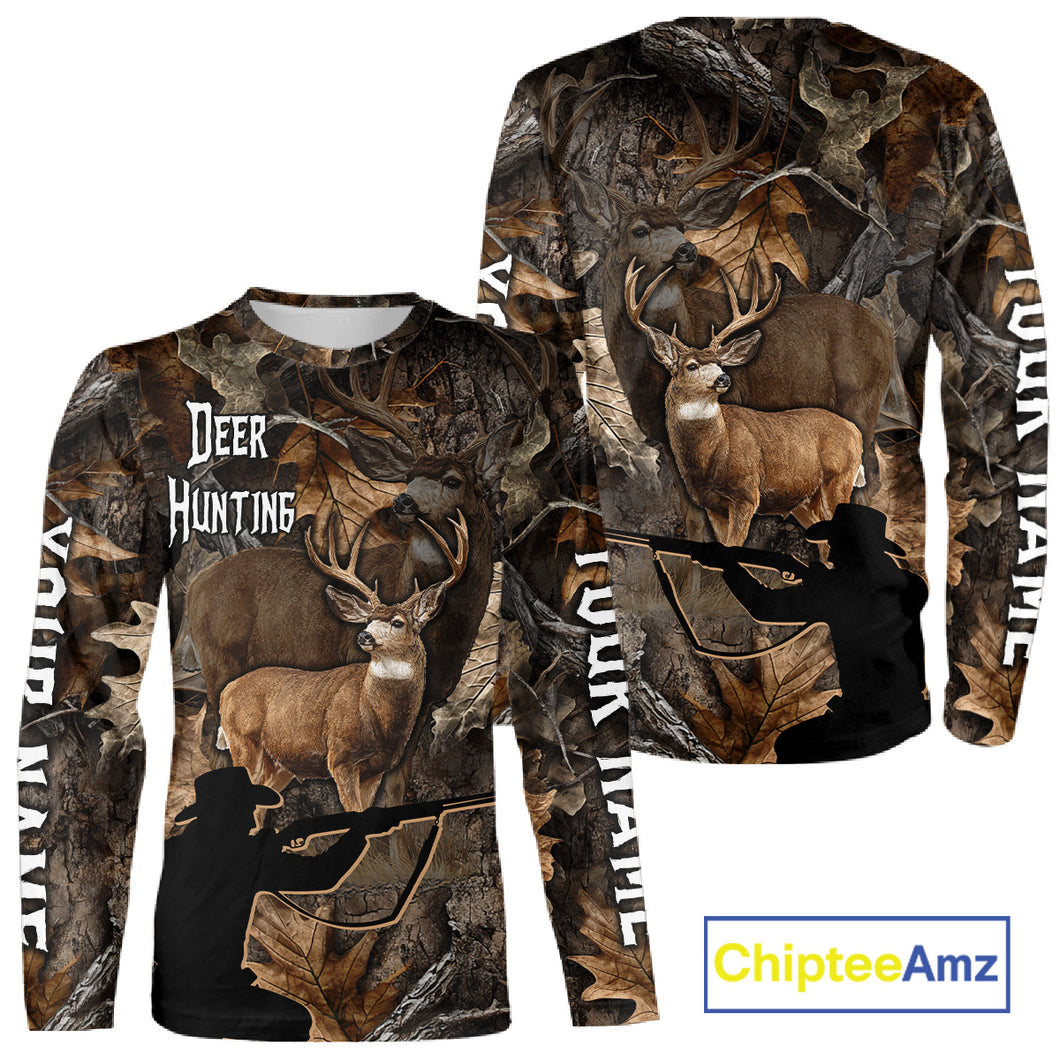 Personalized Whitetail Deer Hunting Brown Camo with Hunter 3D Print Custom Name Shirts, Hunting Gift NBT269