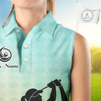 Womens Sleeveless Golf Polo Shirt Colorful Argyle Pattern Custom Name And Team Name Golf Shirt, Golfing Gifts NBT559