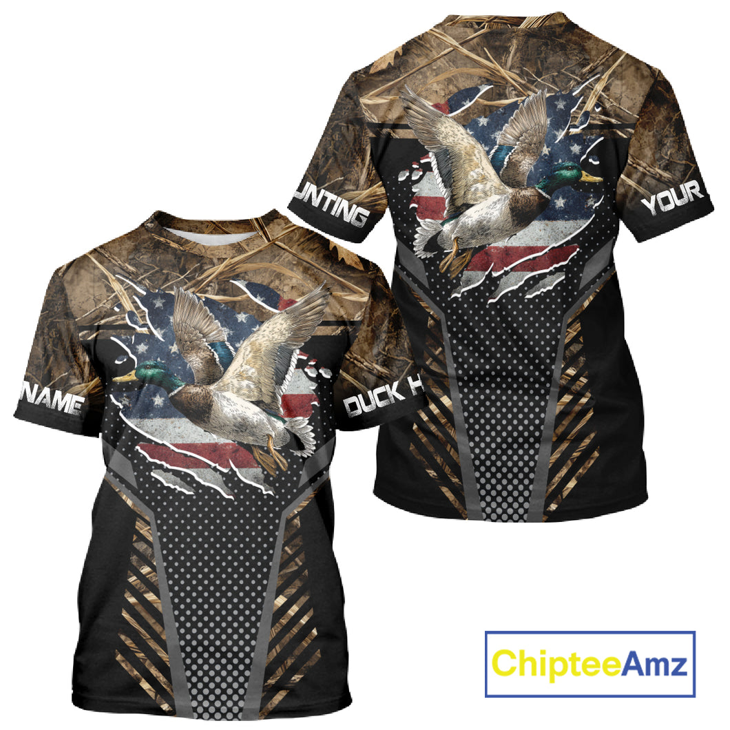 Duck Hunting American Flag Dark Camouflage Shirts, Duck Hunting Gifts NBT198