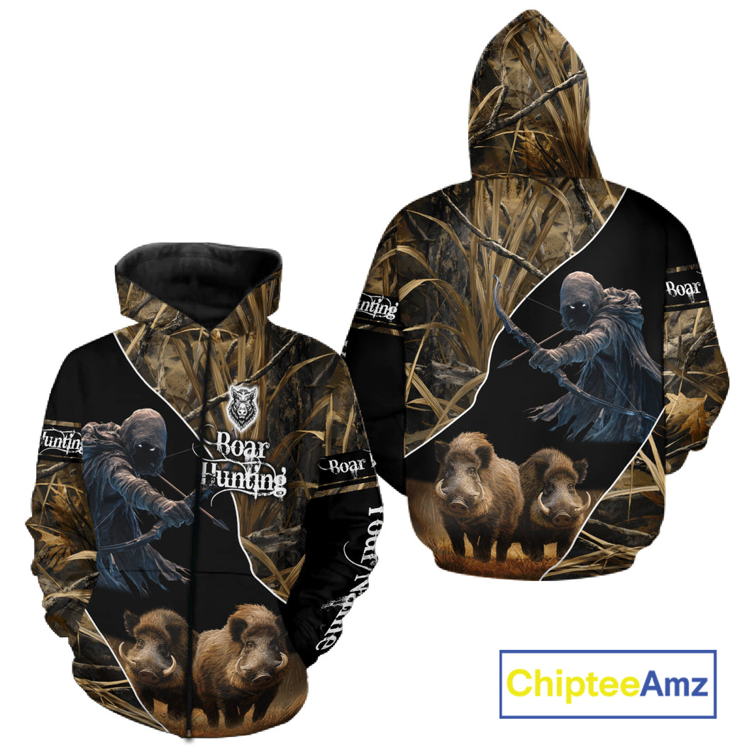 Wild Boar Bow Hunting Grim Reaper Camouflage 3D Shirts, Custom Boar Shirt NBT202