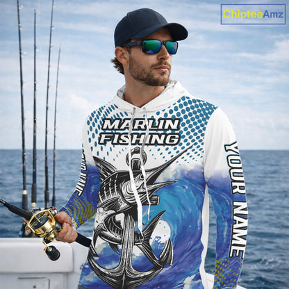 Personalized Blue Marlin Fishing Hood Saltwater Fish Custom Name Tournament Fishing Shirts NBT368
