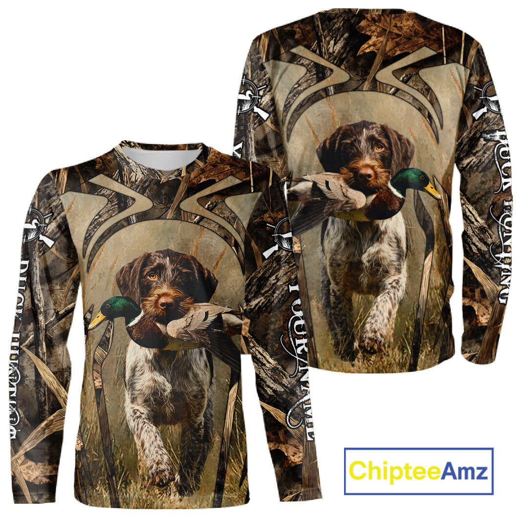 Mallard Duck Hunting German Wirehaired Pointer Dog Camouflage Shirts for Hunters NBT211
