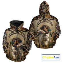 Load image into Gallery viewer, Mallard Duck Hunting German Wirehaired Pointer Dog Camouflage Shirts for Hunters, Duck Hunting Clothing NBT211